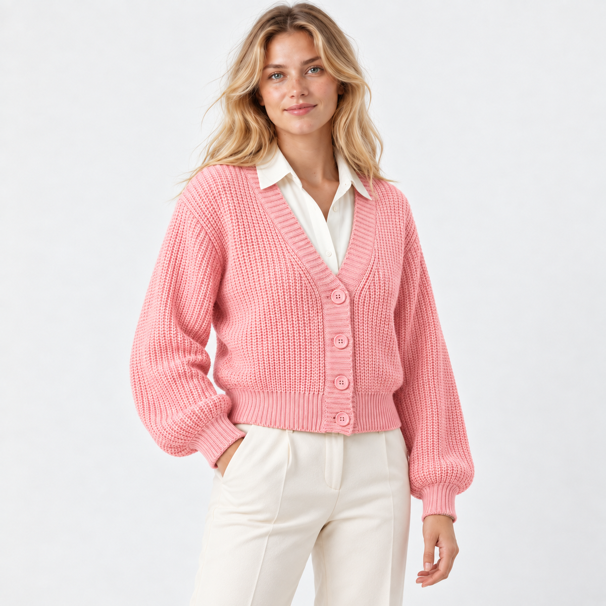 Cárdigan mangas anchas rosa — front