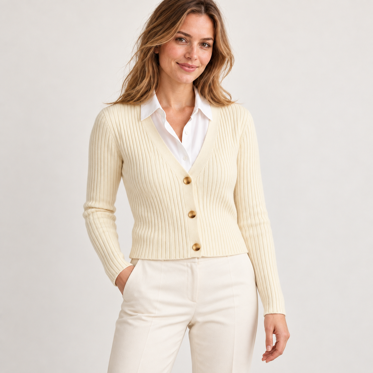 Cárdigan con botones dorados blanco — front