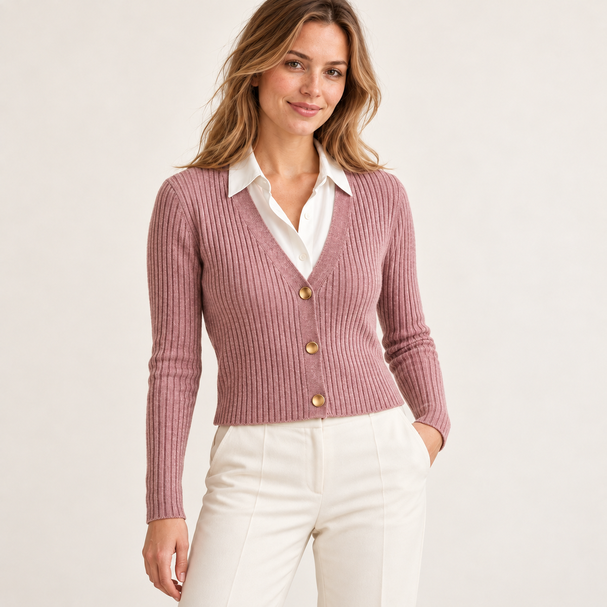 Cárdigan con botones dorados fucsia — front