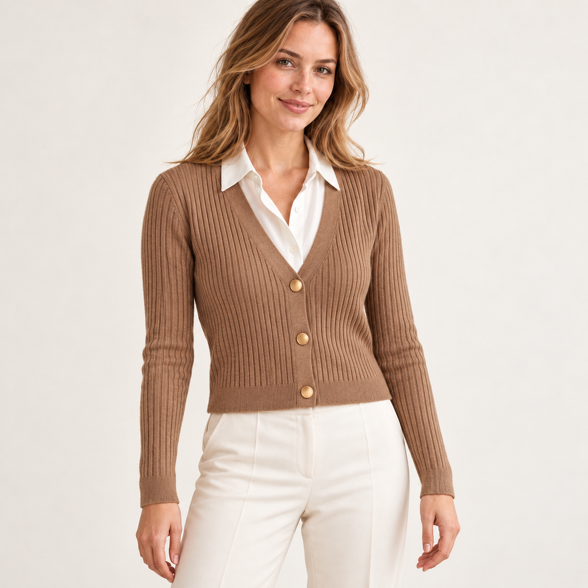 Cárdigan con botones dorados marron — front