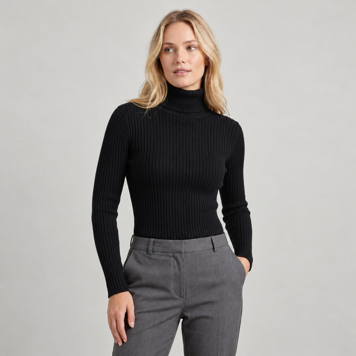 Sweater cuello alto Negro — frente