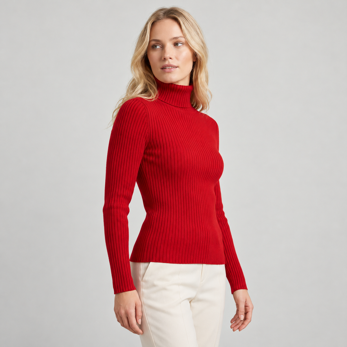 Sweater cuello alto Rojo — lado