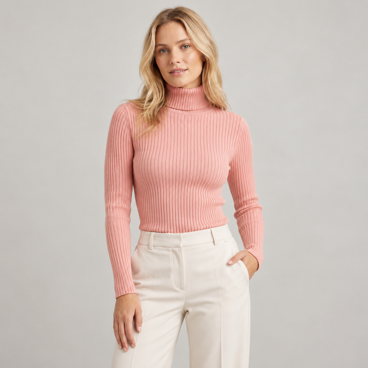 Sweater cuello alto Rosa — frente