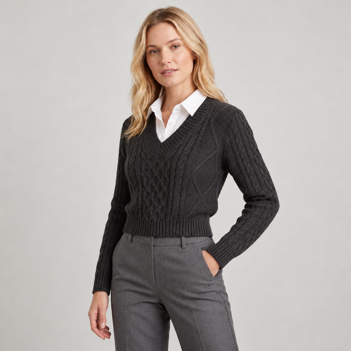 Sweater cuello V negro — lado