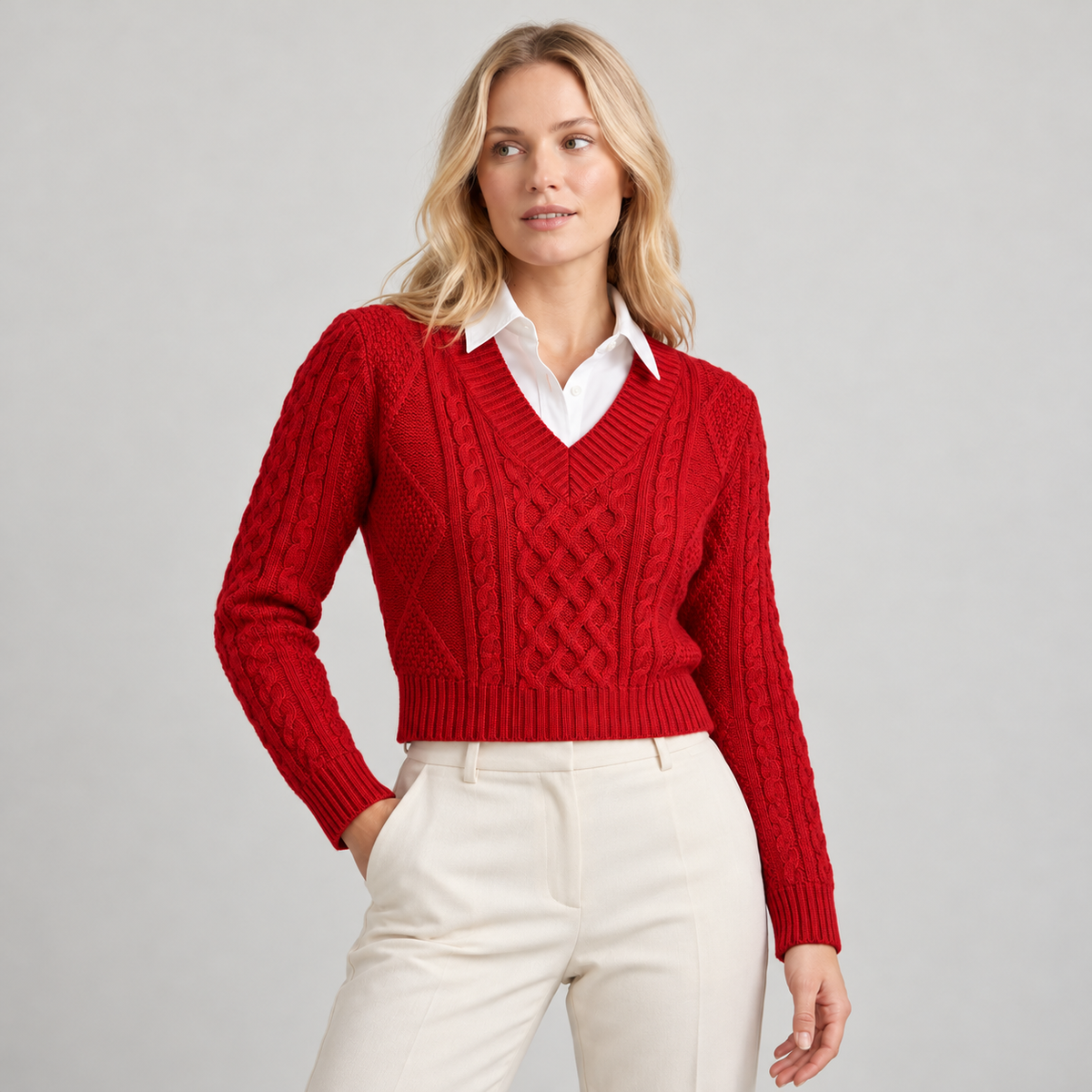 Sweater cuello V rojo — frente