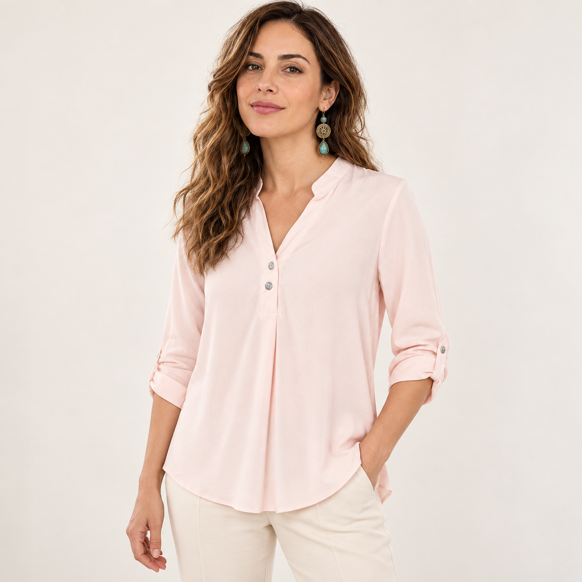 Blusa palo rosa — pose lateral natural