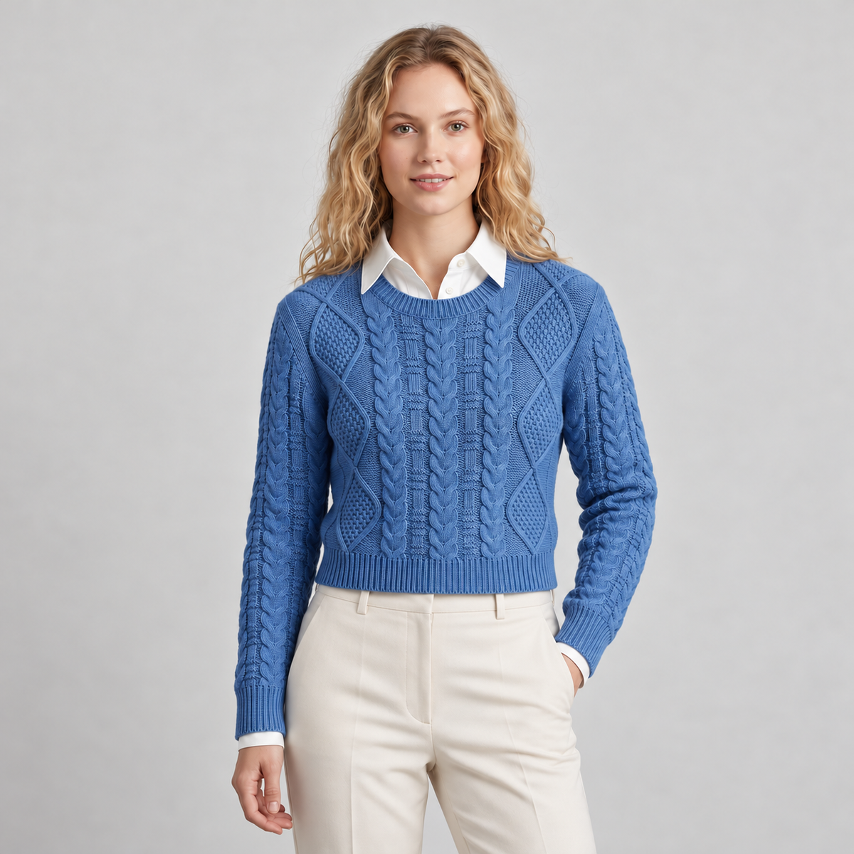 Sweater cuello redondo Azul — frente