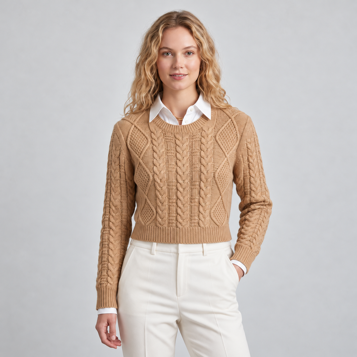 Sweater cuello redondo Beige — frente