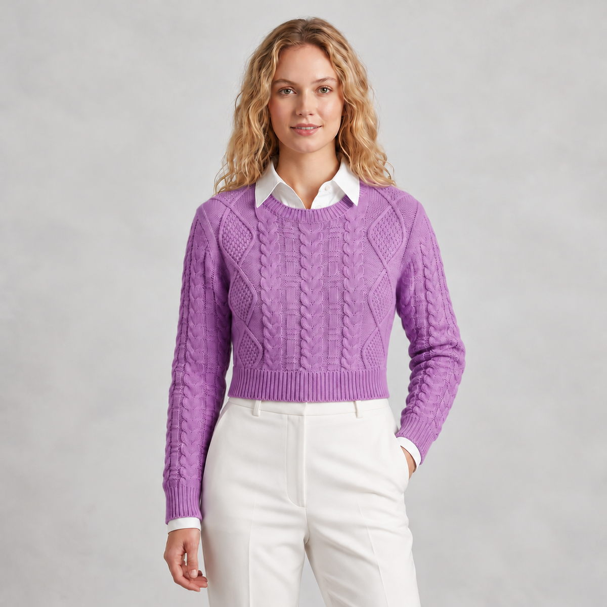 Sweater cuello redondo Púrpura — frente