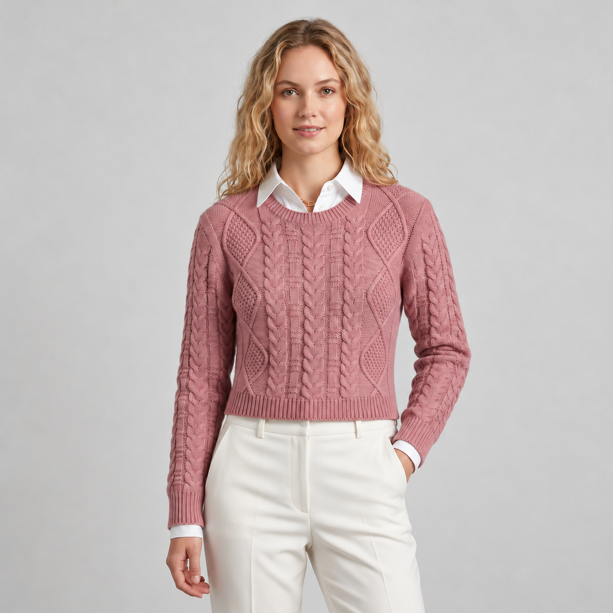 Sweater cuello redondo Rosa — frente
