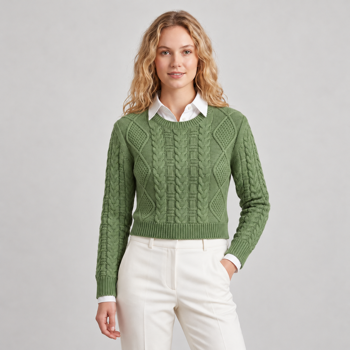 Sweater cuello redondo Verde — frente