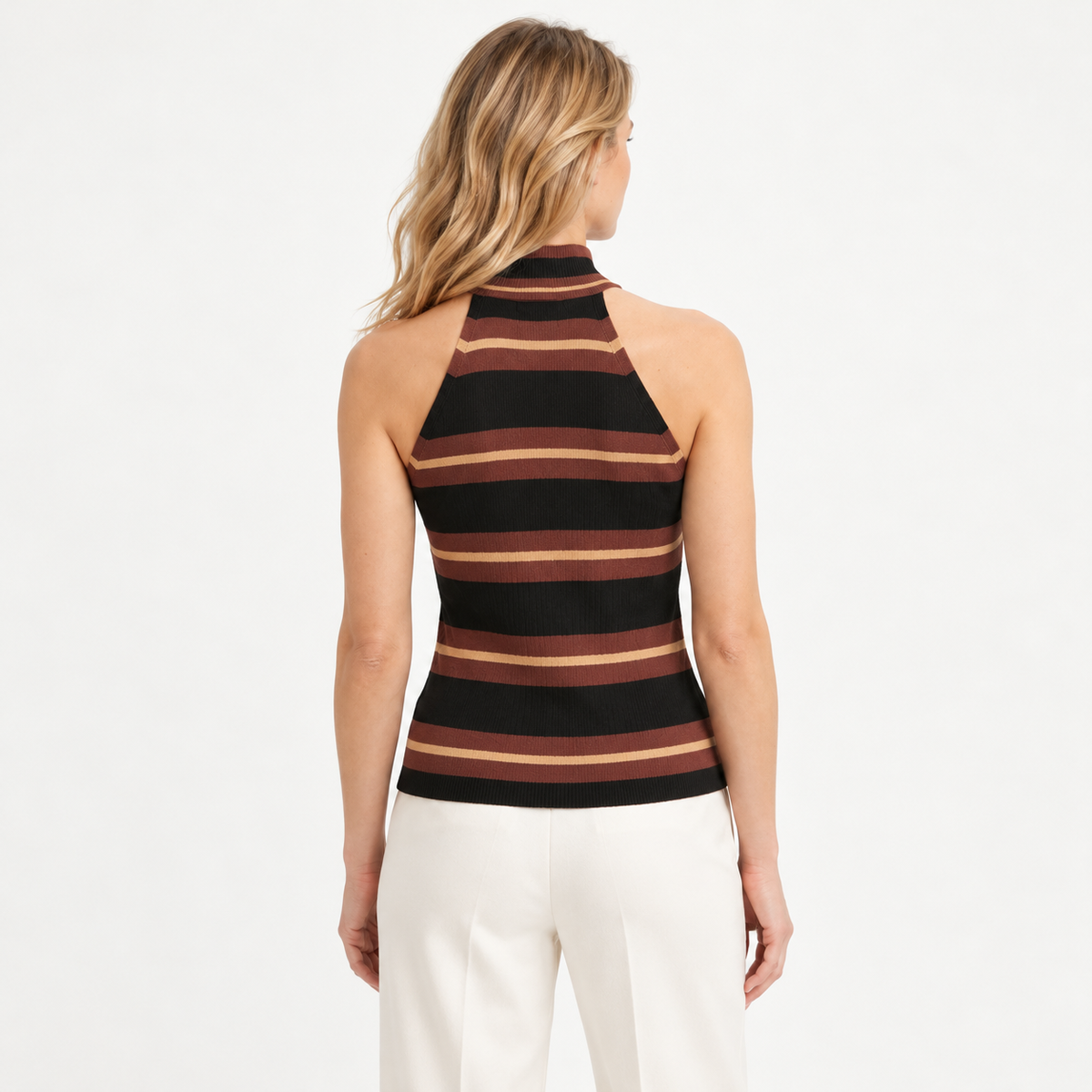 Top Rayado sin Mangas Cuello Alto | Estilo Urbano — espalda