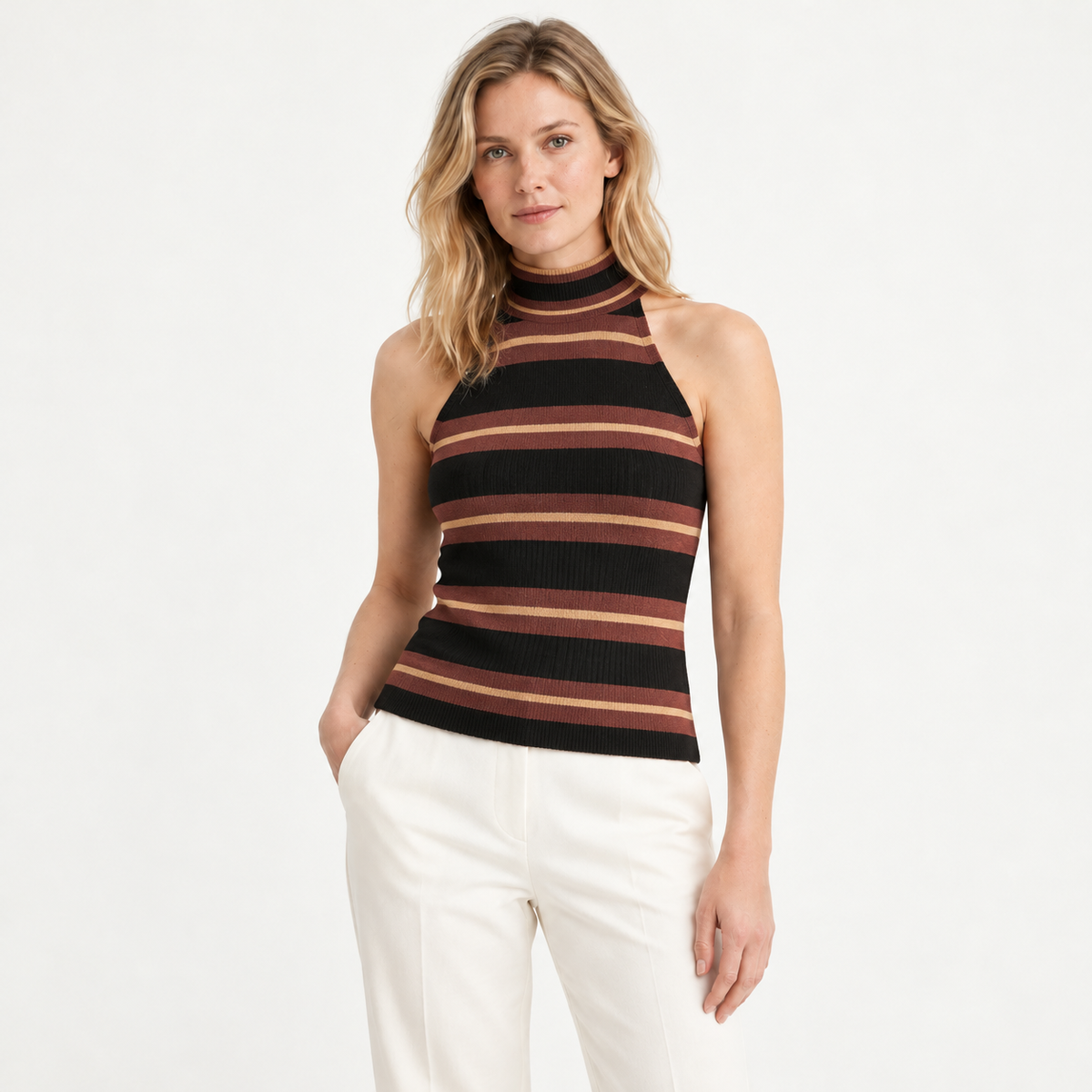Top Rayado sin Mangas Cuello Alto | Estilo Urbano — front