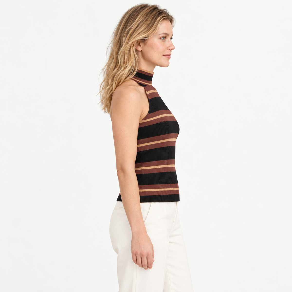 Top Rayado sin Mangas Cuello Alto | Estilo Urbano — lado