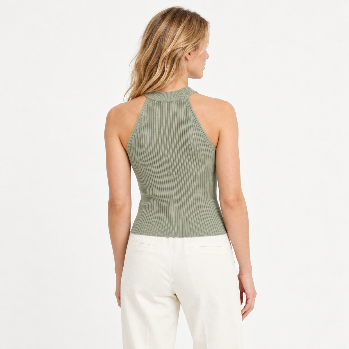 Top sin Mangas Cuello Alto Verde — espalda