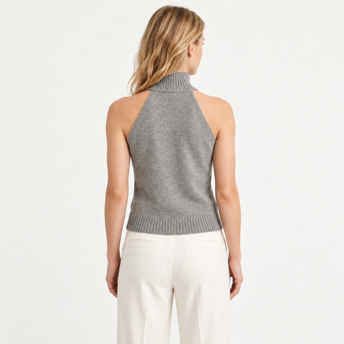 Top Tejido Cuello Alto Gris — espalda