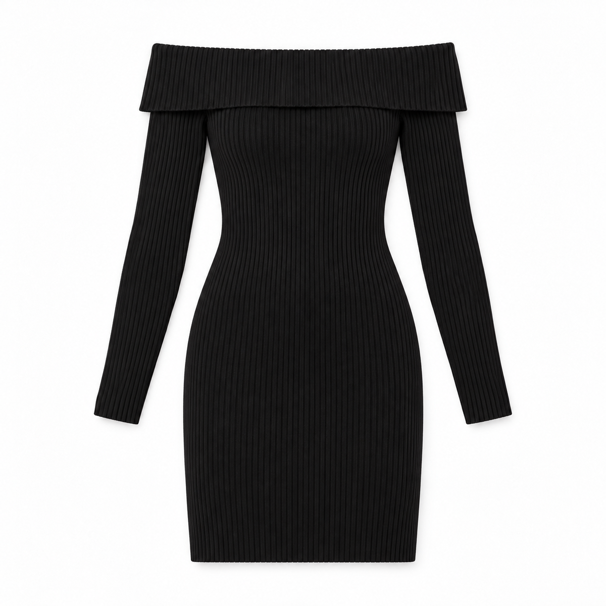 Vestido invierno cuello ancho Negro — producto solo