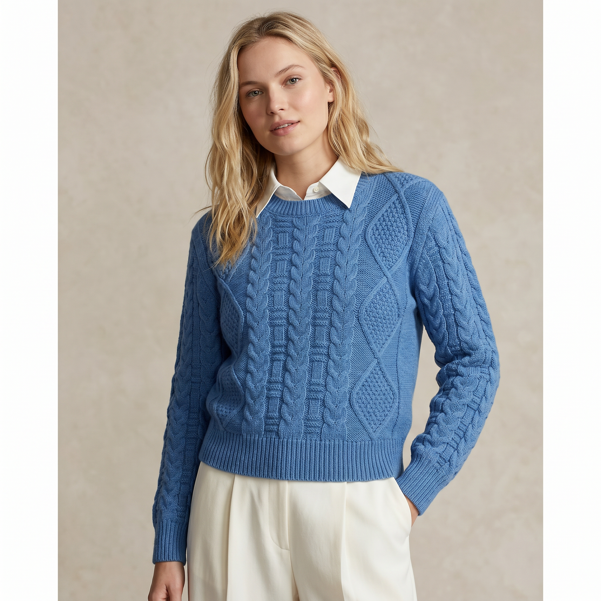 Sweater cuello redondo tejido Otoño