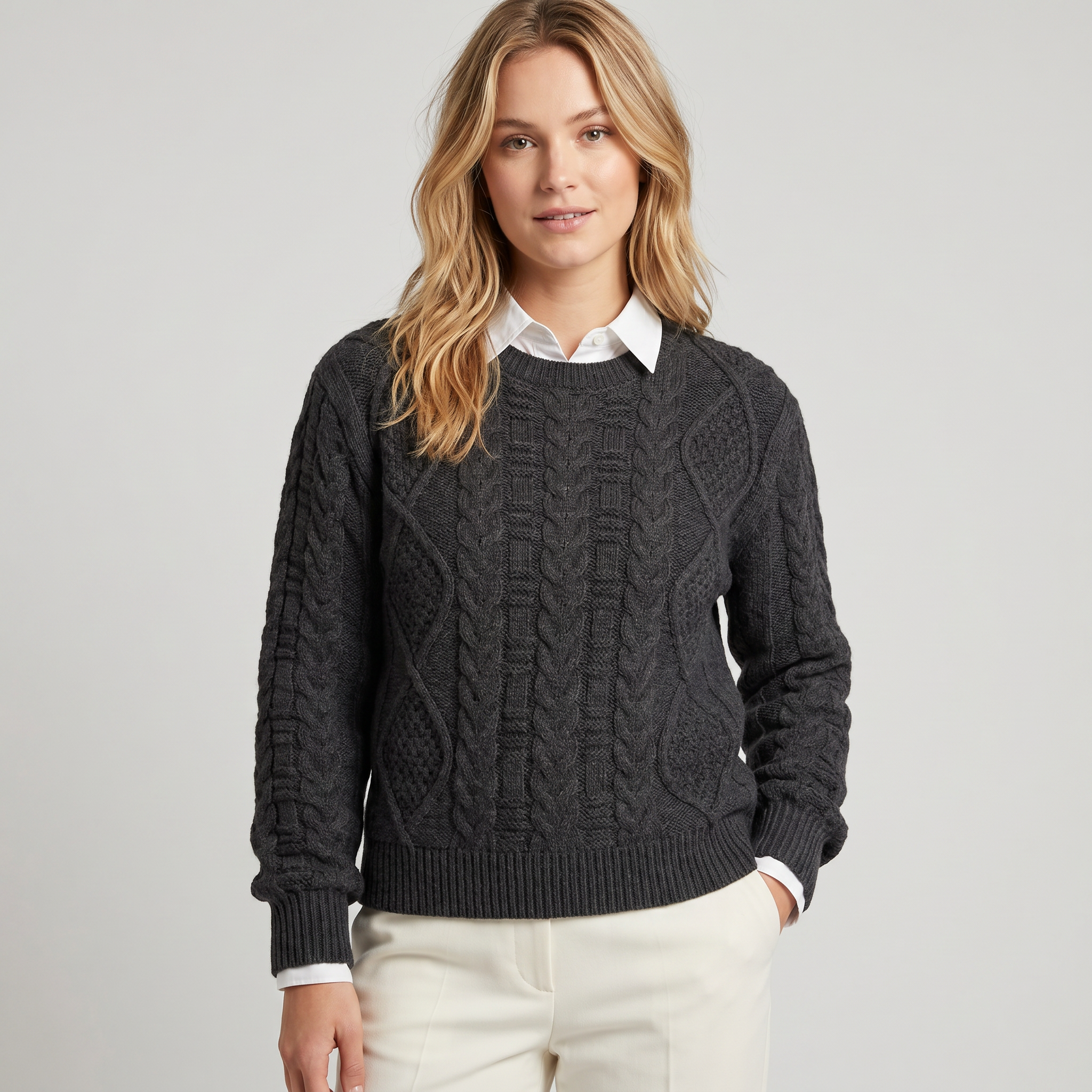 Sweater cuello redondo tejido Otoño