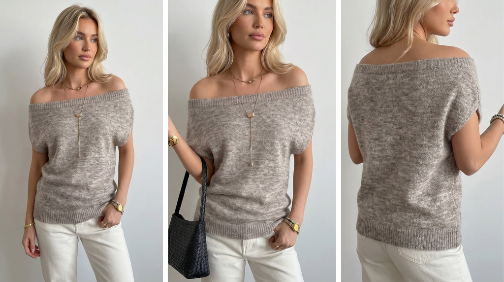 Sweater Hombros Descubiertos Café Claro