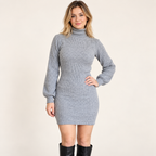 Vestido invierno cuello de tortuga Gris — vista frontal