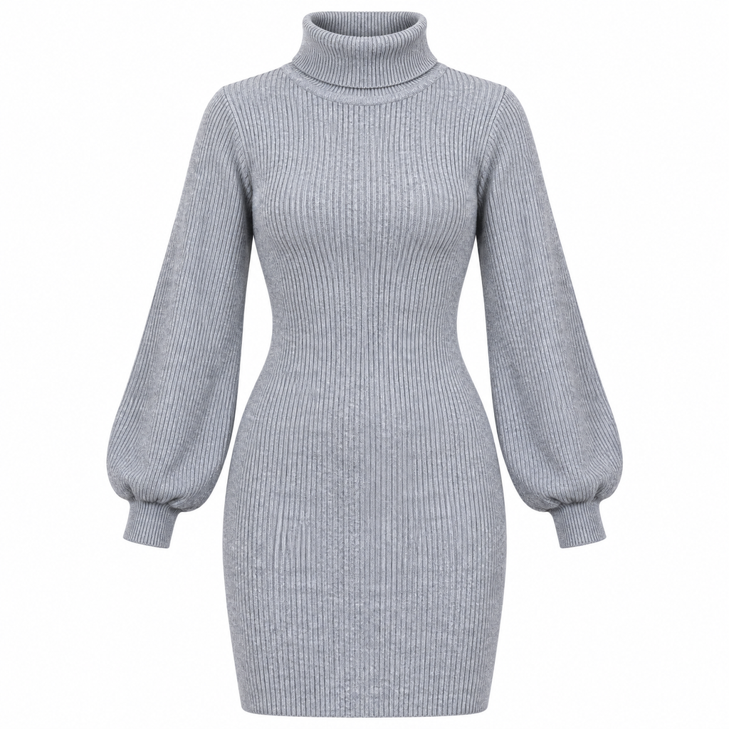 Vestido invierno cuello de tortuga Gris — producto completo