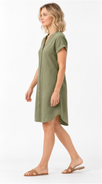 Vestido verde oliva de algodón, lado