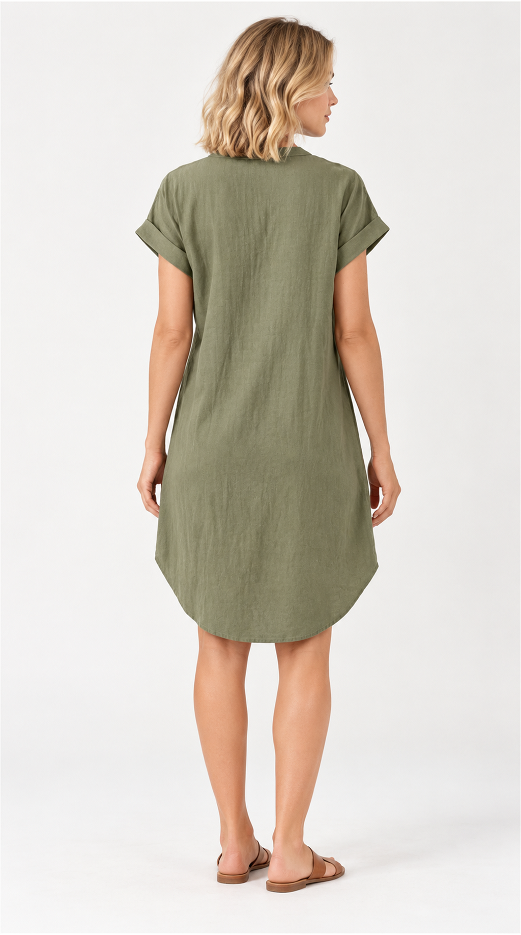 Vestido verde oliva de algodón, espalda