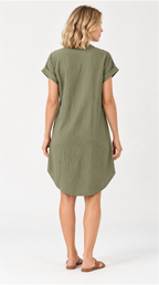 Vestido verde oliva de algodón, espalda